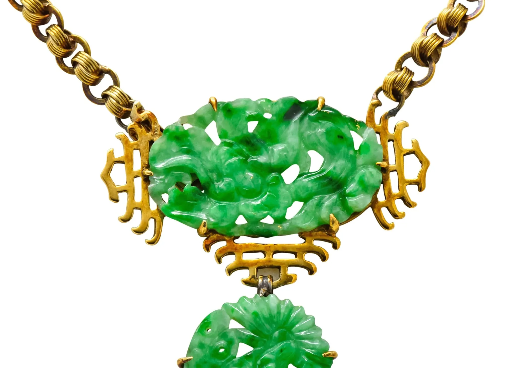 Walter Lampl Retro Jade 14 Karat Yellow Gold Drop Necklace