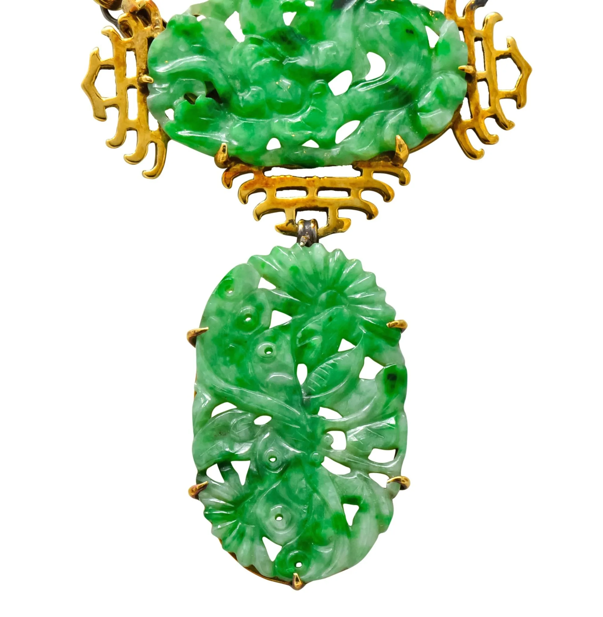 Walter Lampl Retro Jade 14 Karat Yellow Gold Drop Necklace