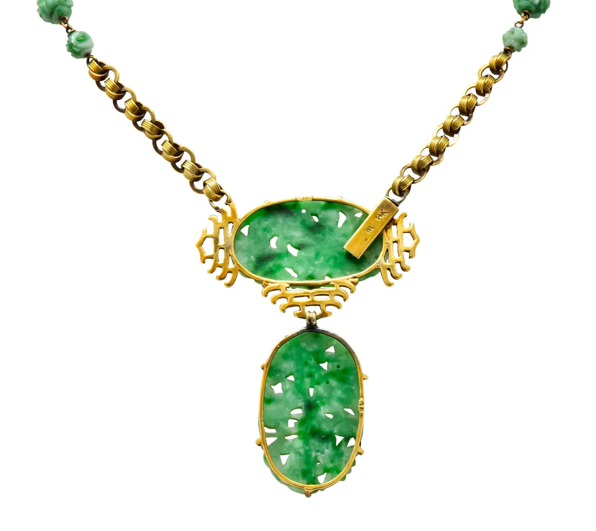 Walter Lampl Retro Jade 14 Karat Yellow Gold Drop Necklace