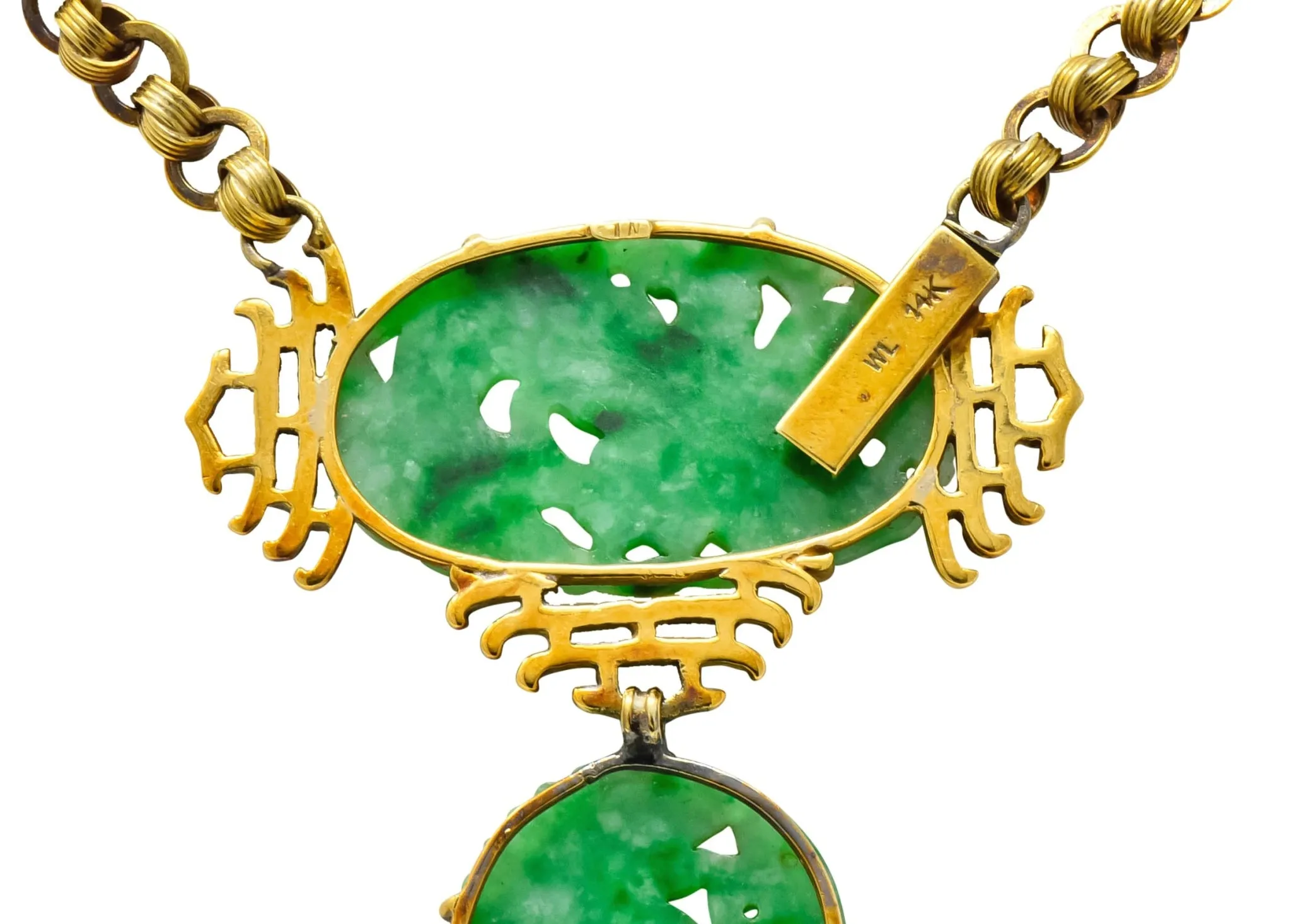 Walter Lampl Retro Jade 14 Karat Yellow Gold Drop Necklace