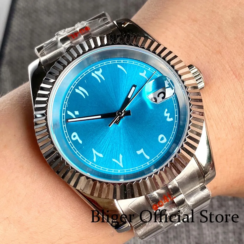 Watch Arabic Numbers New Fluted Bezel Blue Green Dial Sapphire Glass