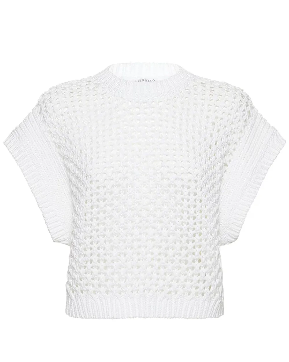 White Cotton Linen Cap Sleeve Knit Top