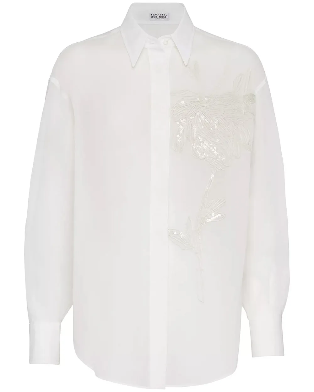 White Embroidered Raffia Magnolia Silk Blouse