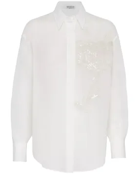 White Embroidered Raffia Magnolia Silk Blouse