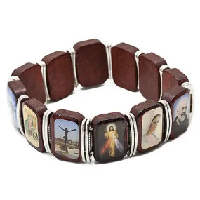 Wooden Bracelet Religious Souvenir with Icons of the Saints