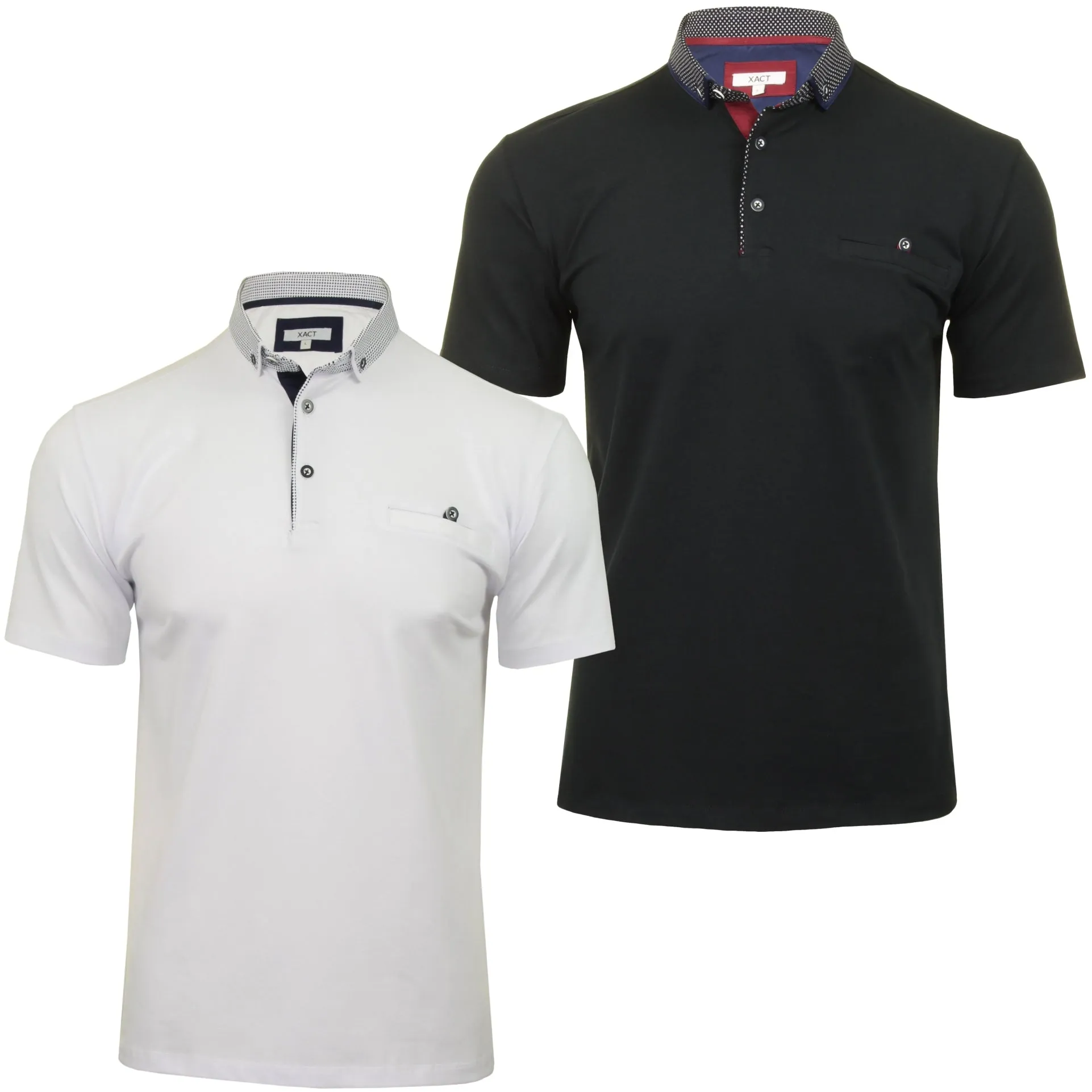 Xact Mens Short Sleeved Polo Shirt with Contrast Collar & Button Down Collar