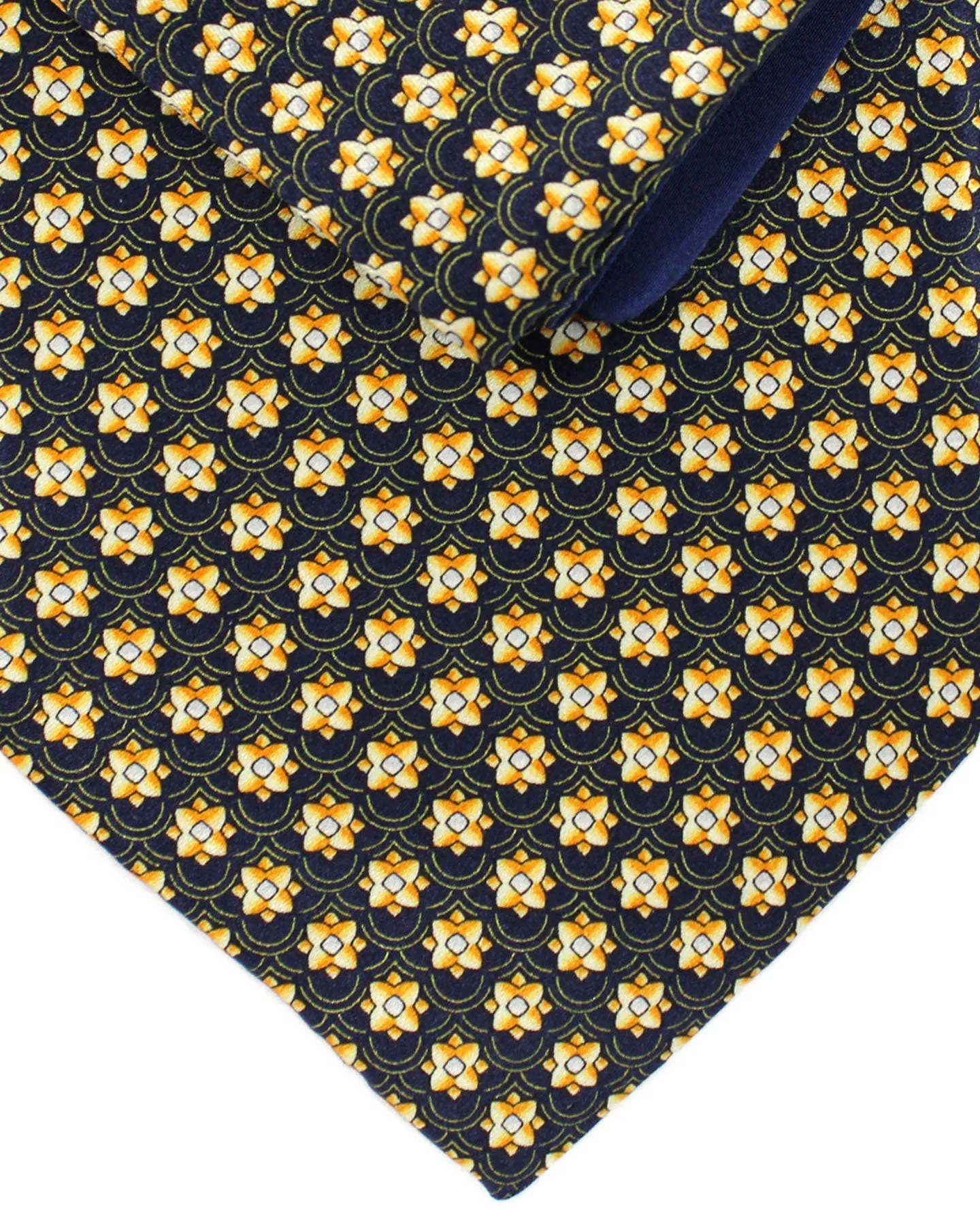 Zilli Silk Tie & Matching Pocket Square Set Black Orange Gold Medallions SALE